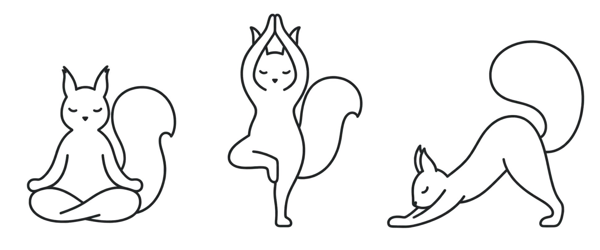 Drei Eichhörnchen beim Yoga – eine kleine Anspielung auf meinen Namen Eichhorn.